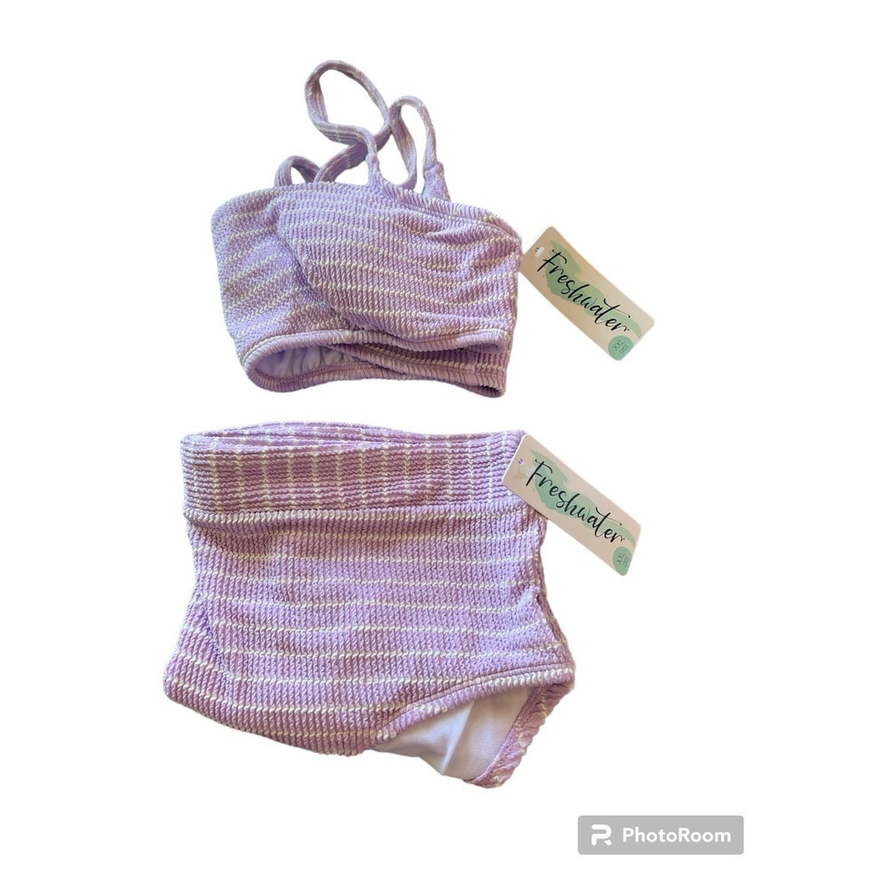 Freshwater Ribbed Bralette Top High Waisted‎ Bikini Size XXL (20) NWT Lilac